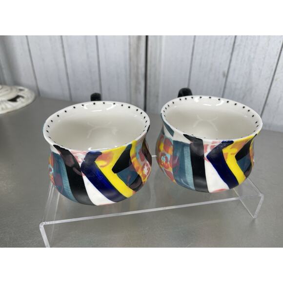 Anthropologie Coffee Tea Mug Ceramic KINETIC STENCIL Dots Abstract Set Of 2 - Picture 2 of 6
